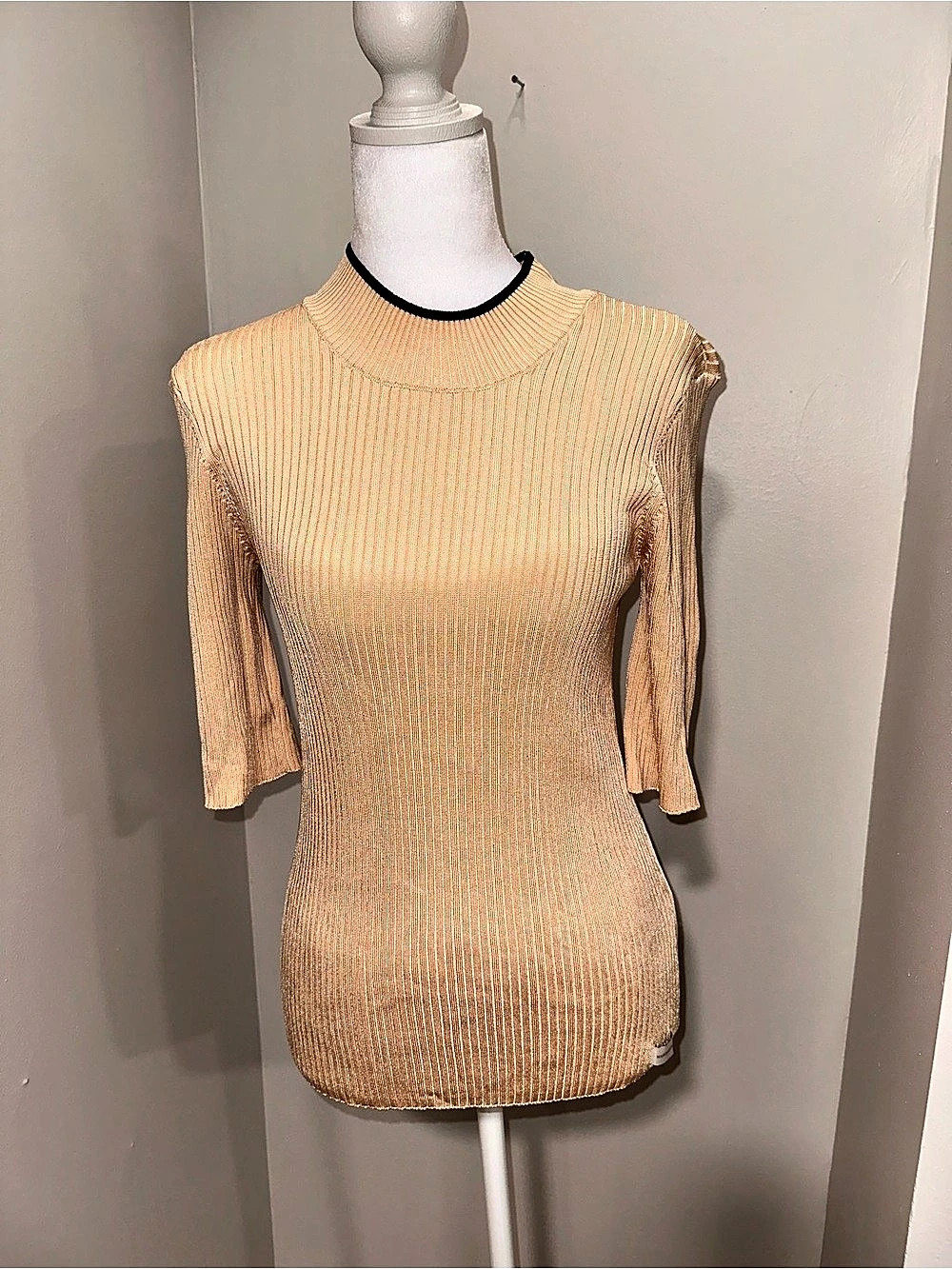 Scotch & Soda Ribbed Mock Neck Top in Yellow Tan Golden Size Medium